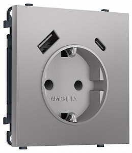 Розетка с заземлением и со шторкой и 2хUSB type A и C, без рамки MS MS510010