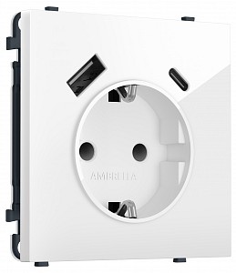 Розетка с заземлением и со шторкой и 2хUSB type A и C, без рамки MS MS110010