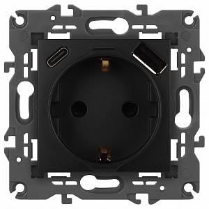 Розетка с заземлением и со шторкой и 2хUSB, без рамки Эра Elegance 14-4108-05