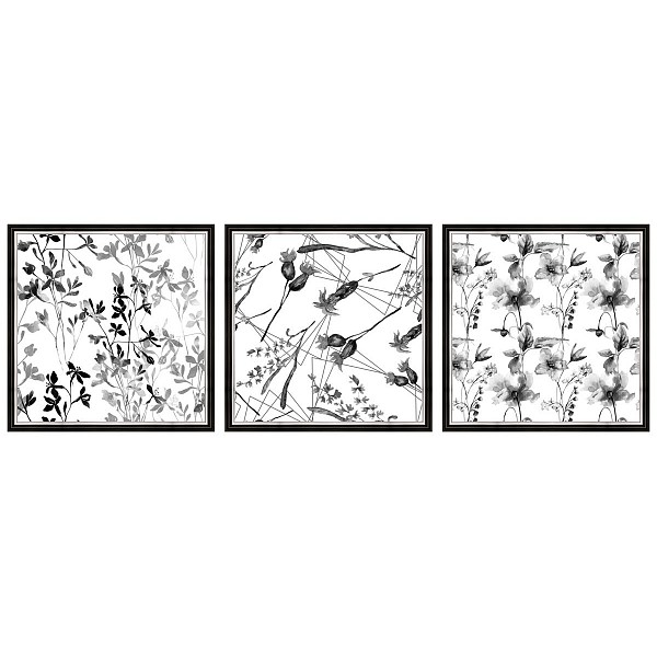 фото Набор из 3 картин (90x30 см) черные цветы be-110-109 ekoramka