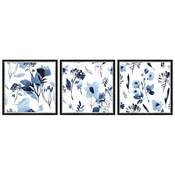 Набор из 3 картин (90x30 см) Синие цветы BE-110-108 Ekoramka EKO_BE-110-108