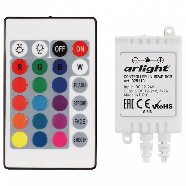 фото Контроллер-регулятор цвета RGB с пультом ДУ LN-IR24B-RGB (12-24V, 3x2A, ПДУ Карта 24 кн) Arlight