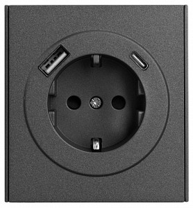 Розетка с заземлением и со шторкой и 2хUSB, без рамки STRONG KR-78-0704-6