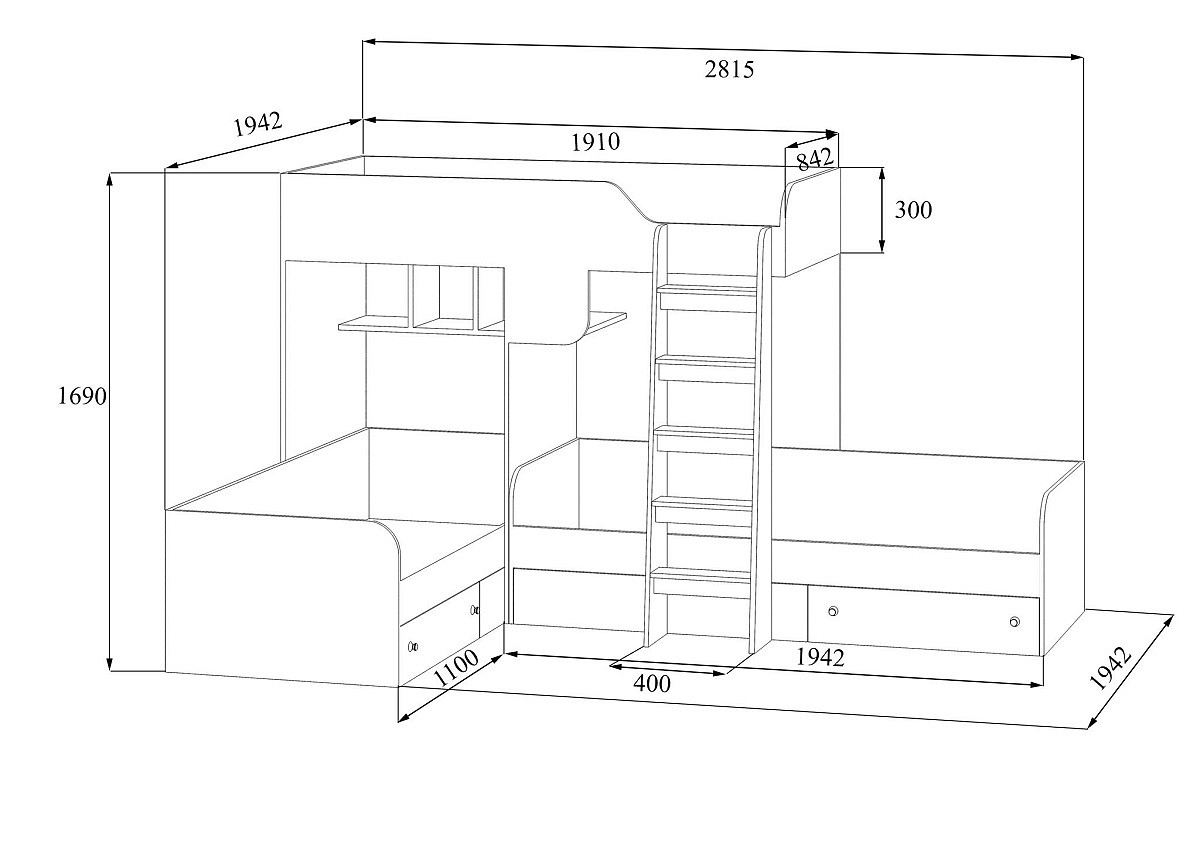 Кровать двухъярусная трио 3