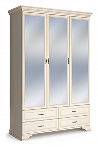 Шкаф 3-х дверный Сиена (бодега белый с золотой патиной, зеркальный) 