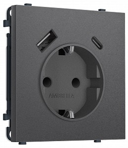 Розетка с заземлением и со шторкой и 2хUSB type A и C, без рамки MS MS660010