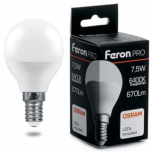 Лампа светодиодная [LED] Feron E14 7.5W 6400K