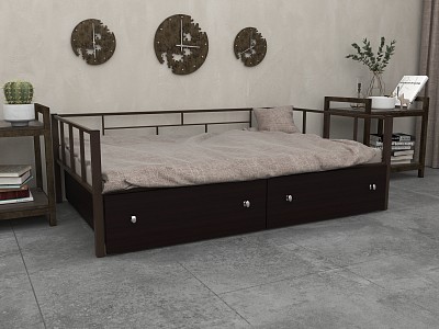 Полутораспальная кровать Арга 120  коричневый с ящиками 