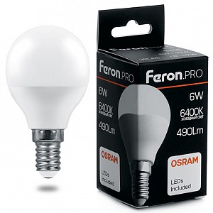 Лампа светодиодная [LED] Feron E14 6W 6400K