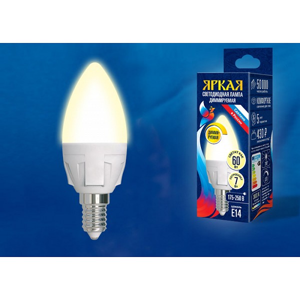 

Лампа светодиодная Яркая Dim E14 175-250В 7Вт 3000K LED-C37 7W/3000K/E14/FR/DIM PLP01WH картон, Яркая Dim E14 175-250В 7Вт 3000K LED-C37 7W/3000K/E14/FR/DIM PLP01WH картон