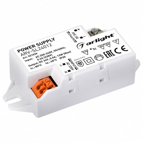 

Блок питания 24В 12Вт ARV-SL24012 (24V, 0.5A, 12W), 24В 12Вт ARV-SL24012 (24V, 0.5A, 12W)