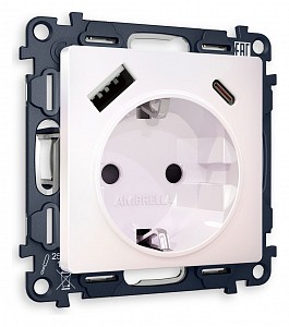 Розетка с заземлением и 2хUSB type A и C, без рамки Quant MA210010