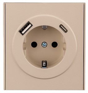 Розетка с заземлением и со шторкой и 2хUSB, без рамки STRONG KR-78-0704-8