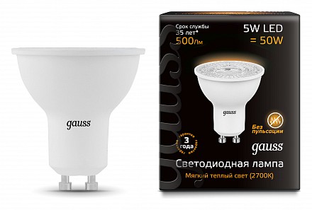 Лампа светодиодная [LED] Gauss GU10 5W 3000K