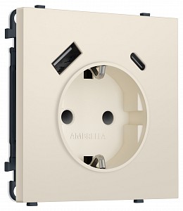 Розетка с заземлением и со шторкой и 2хUSB type A и C, без рамки MS MS330010