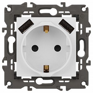 Розетка с заземлением и со шторкой и 2хUSB, без рамки Эра Elegance 14-4109-01