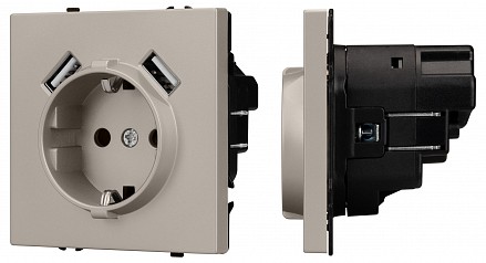 Розетка с заземлением и со шторкой и 2хUSB type A, без рамки NOBE 059442(1)