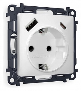 Розетка с заземлением и 2хUSB type A и C, без рамки Quant MA130010